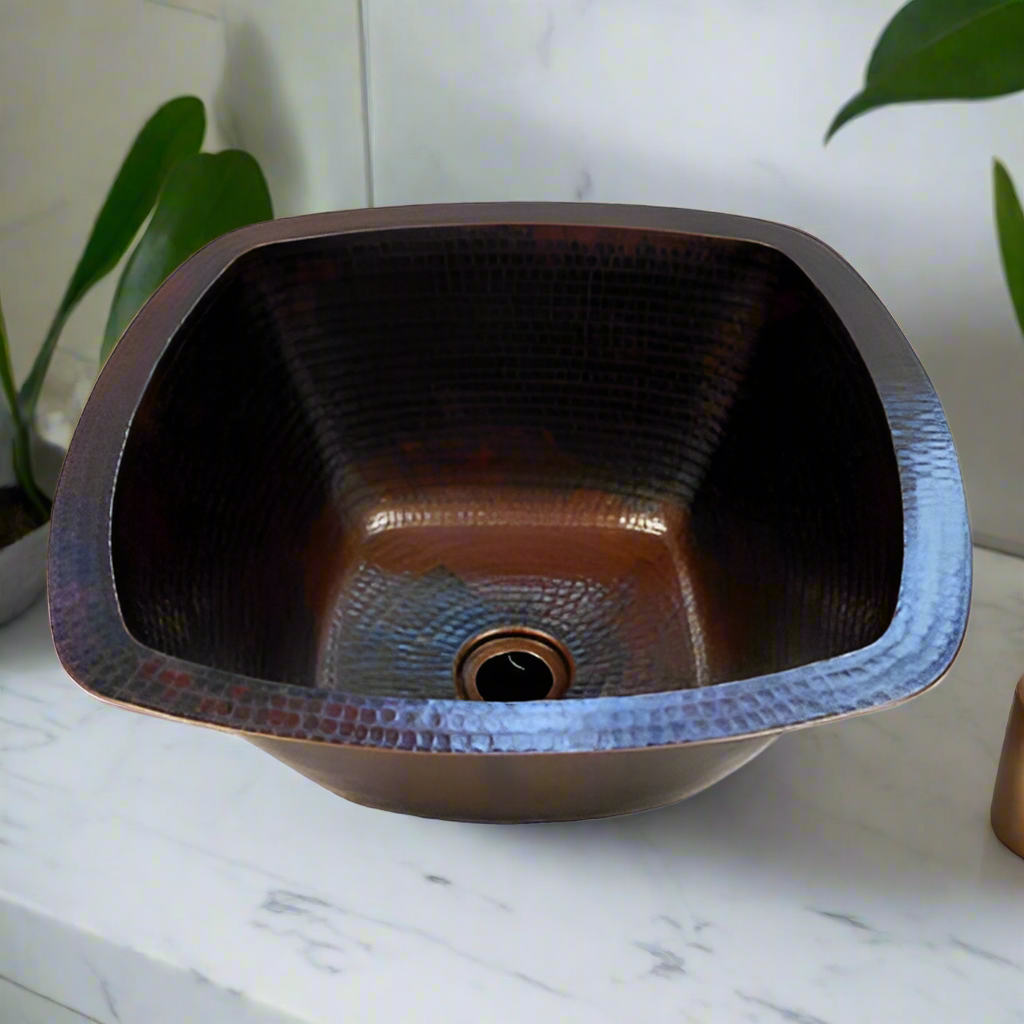 Copper Hammered Square Bathroom Sink