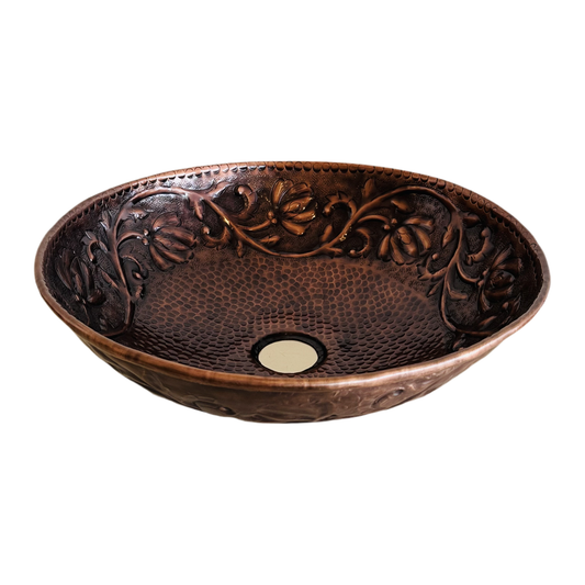 Floral Round Copper Bowl