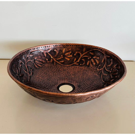 Floral Round Copper Bowl