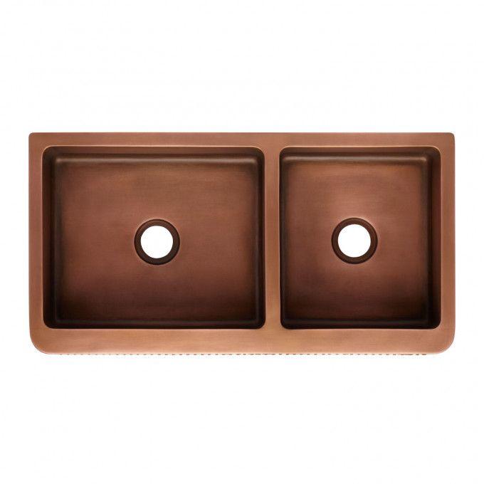 Copper Sunflower Offset Double Sink