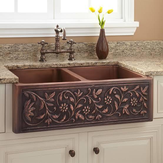 Copper Country Double Butler / Copper Floral Double Bowl Sink – Copper ...